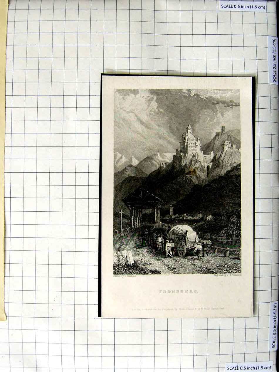 Original Old Antique Print Engraving Stanfield Wilmore View Tronsberg Castle