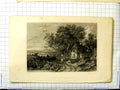 Old Antique Print 1834 Naysmith Engraving Country House Trees Lake Horse 19th