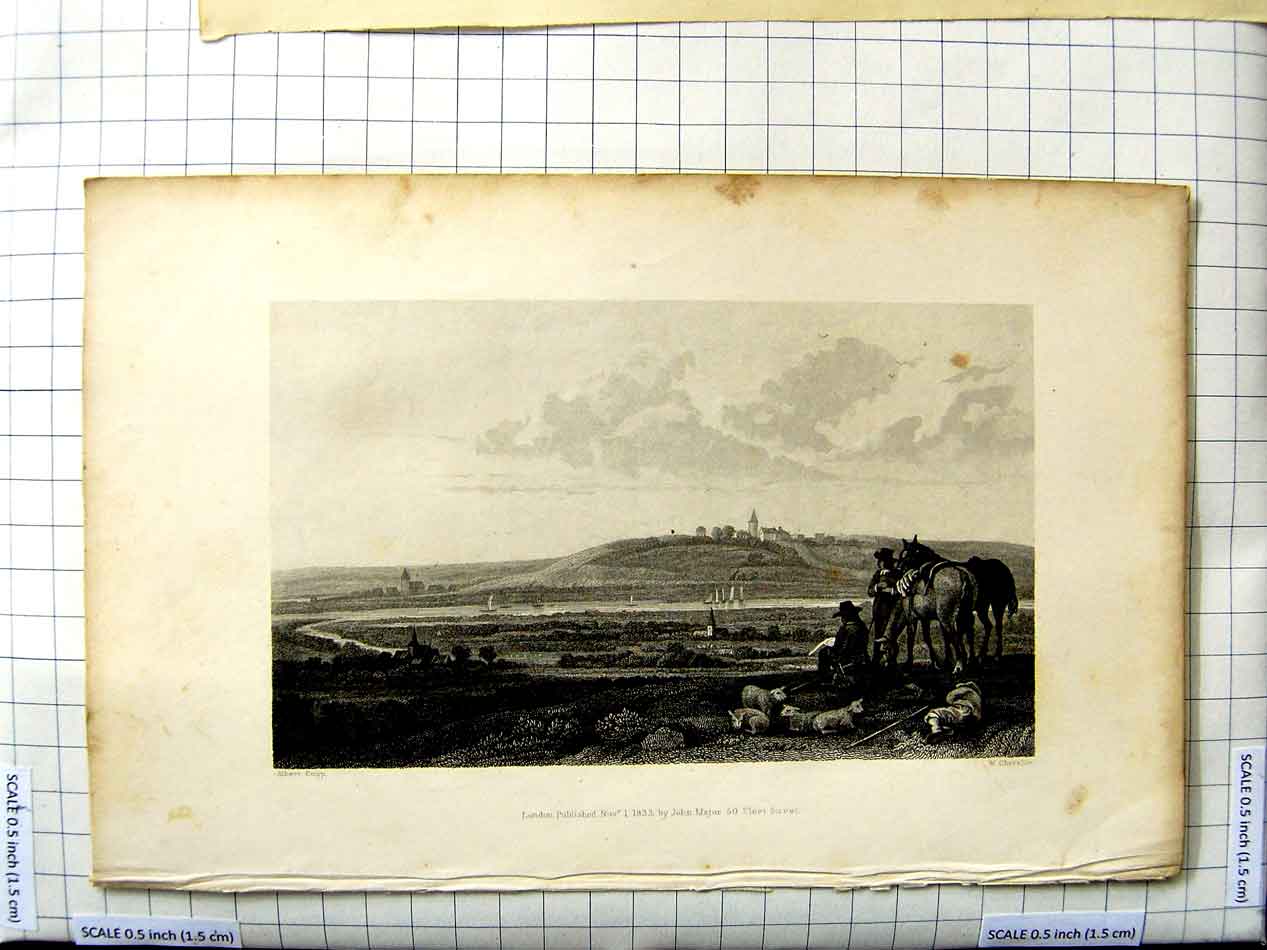 Original Old Antique Print Albert Cuyp Chevalier Engraving Horses River People