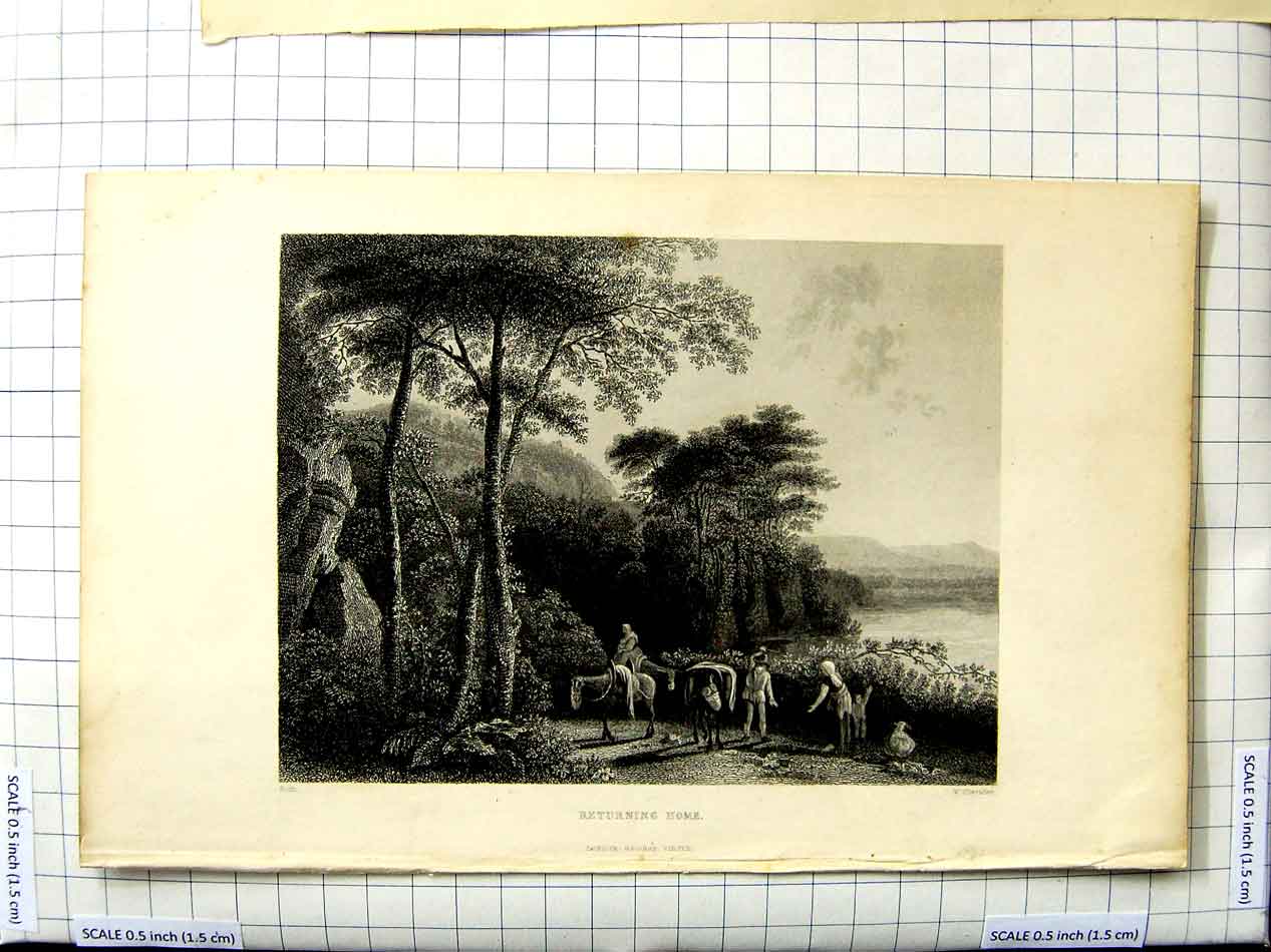 Old Antique Print Chevalier Both Engraving Returning Home Horses People