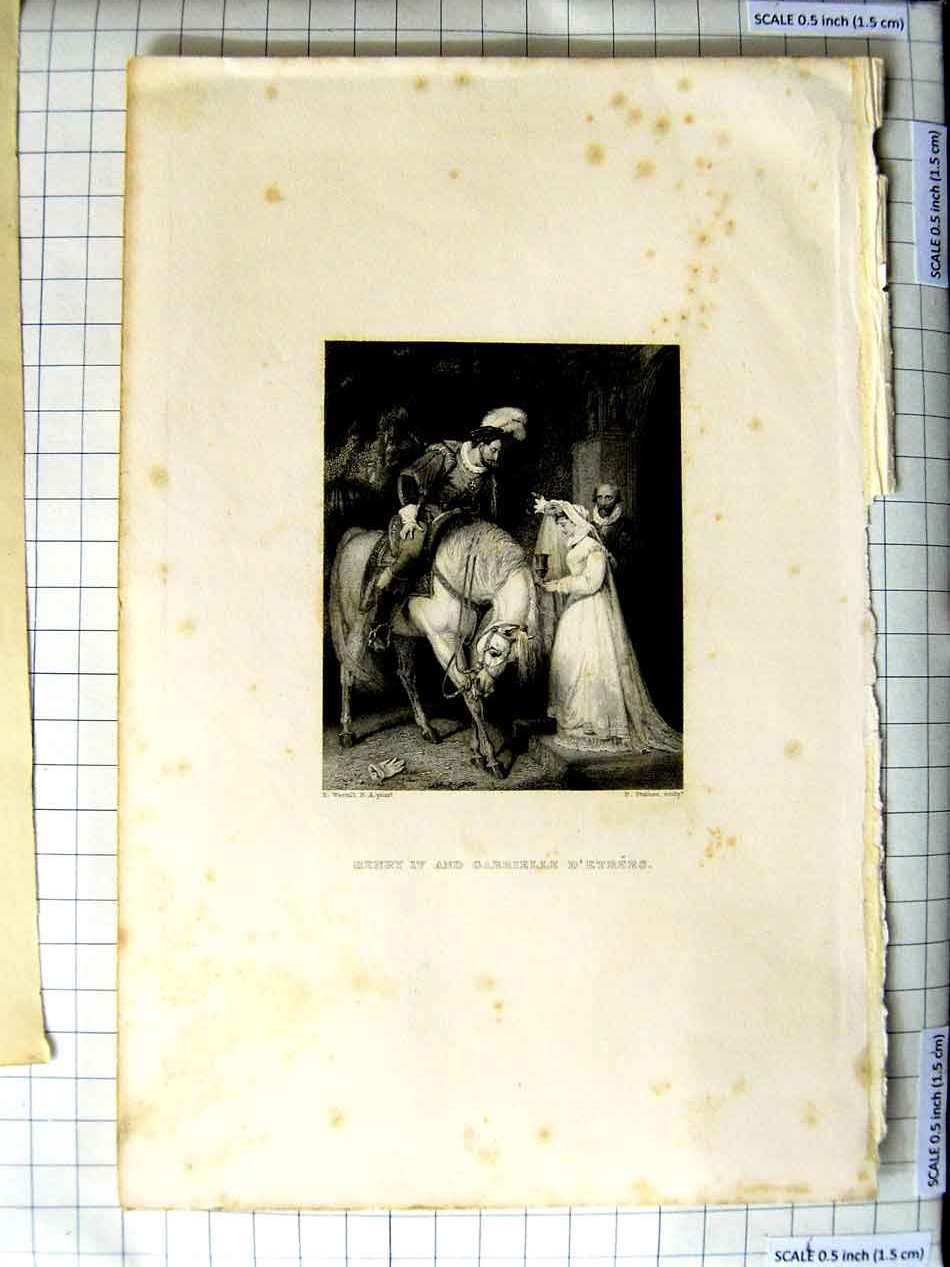 Original Old Antique Print Westall Engraving Scene Henry Iv Gabrielle D'Entrees