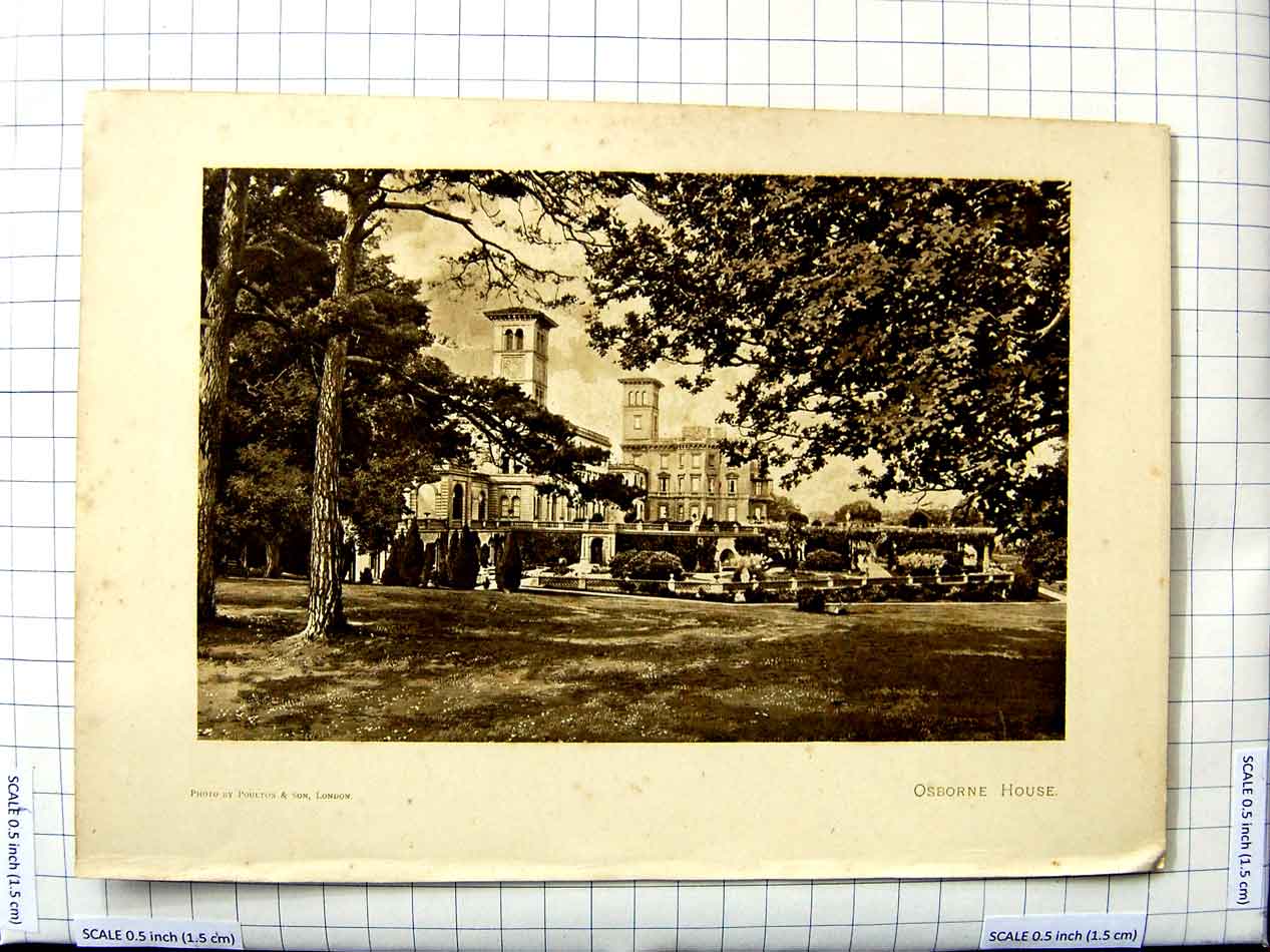 Original Old Antique Print View Osborne House Architecture Poulton
