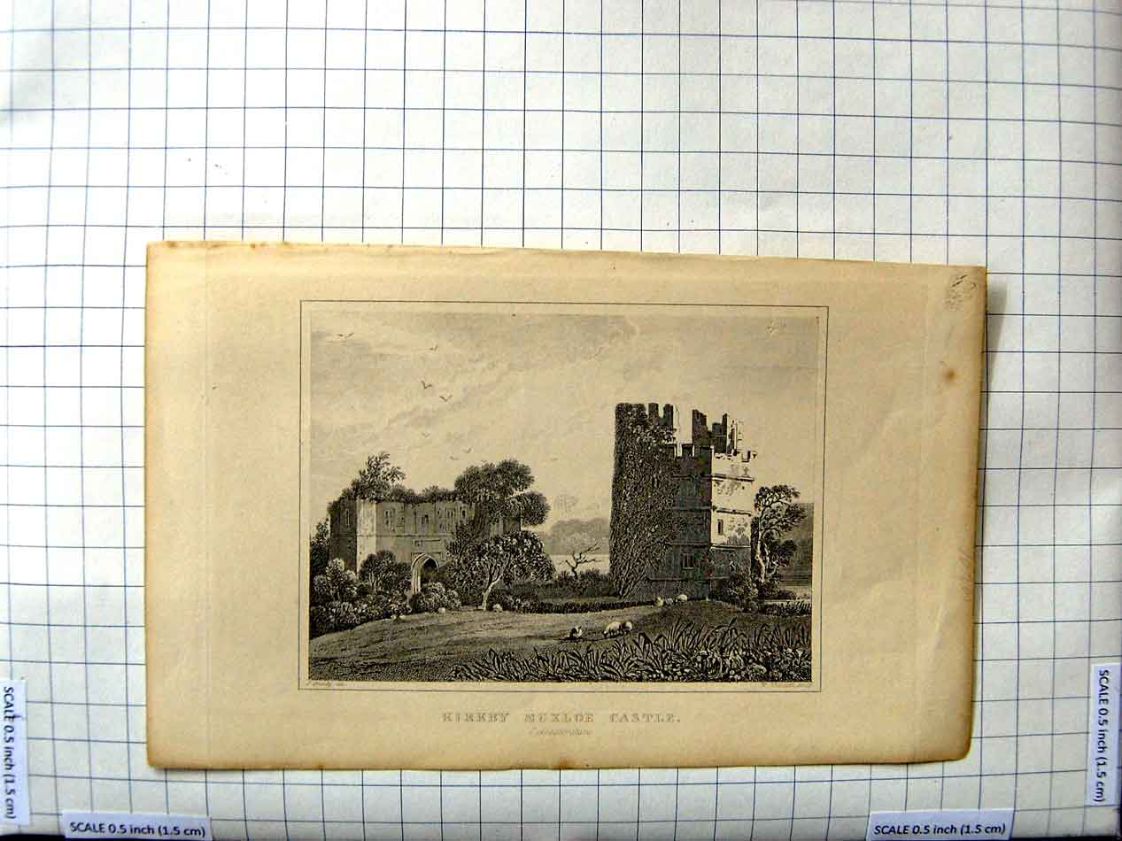 Original Old Antique Print View Kirkby Muxloe Castle Leicestershire Woolnoth