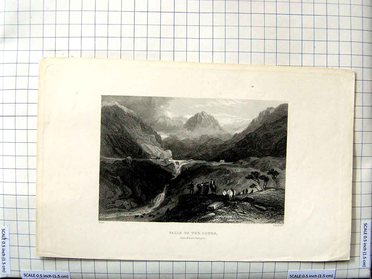 Original Old Antique Print Engraving Falls Ogwen Nant Frangon Cox Radclyffe