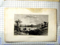 Original Old Antique Print Bartlett Rogers Engraving View Palos Ships Trees