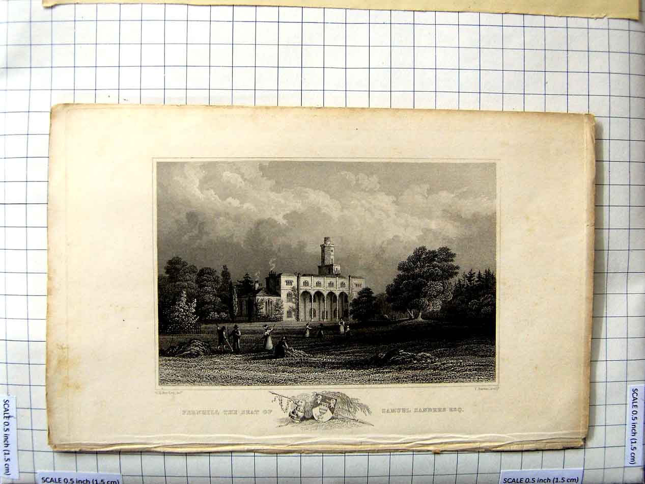 Original Old Antique Print Bartlett Engraving Fernhill Samuel Sanders
