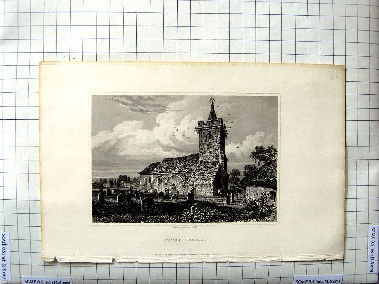 Original Old Antique Print Winkles Engraving View Niton Church