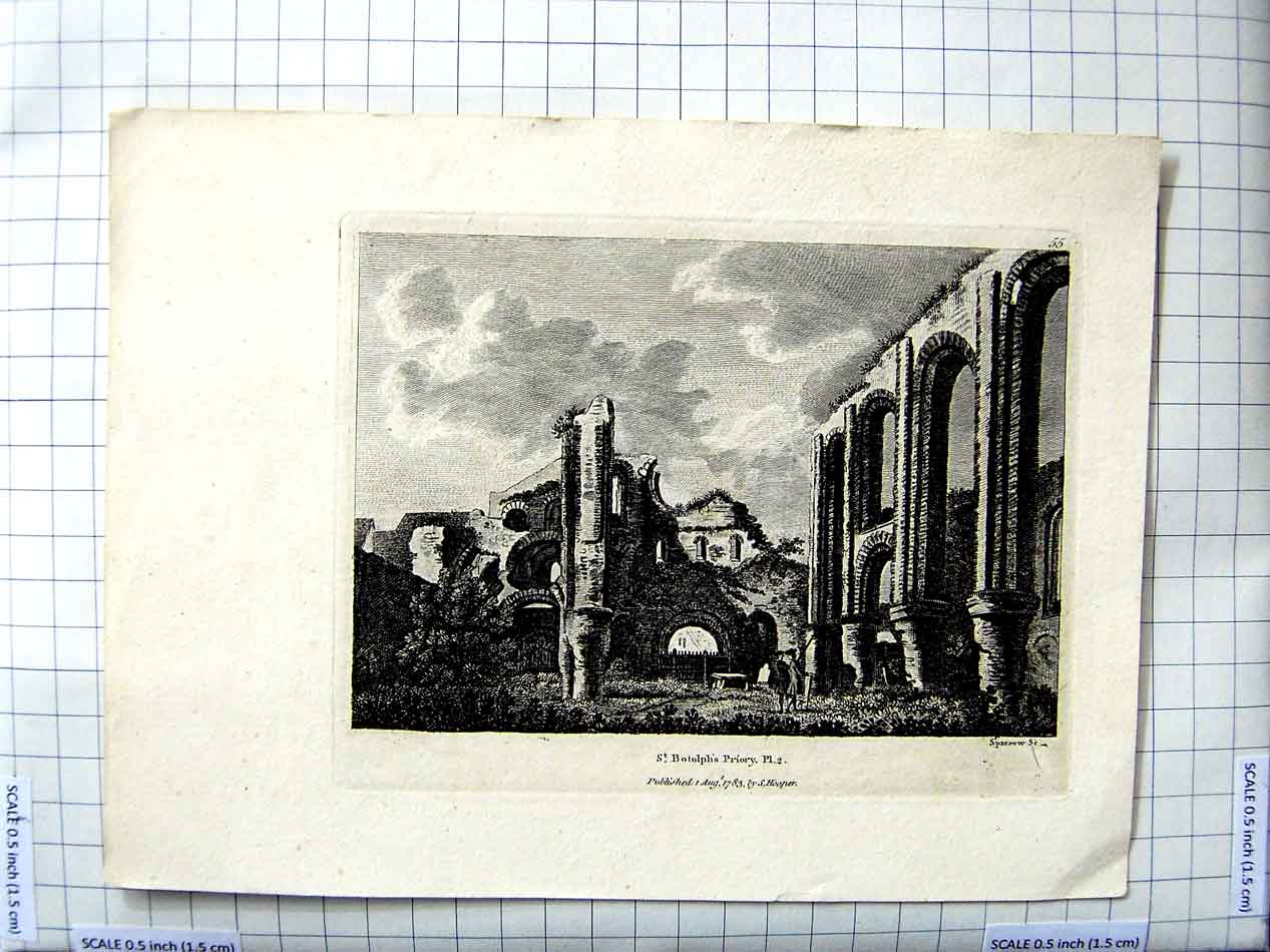 Original Old Antique Print 1783 Sparrow Hooper View St. Botolph'S Priory 18th