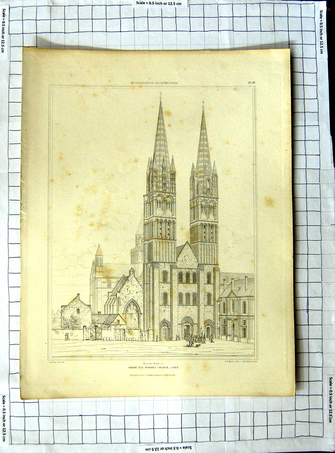 Old Antique Print Pugin Moore Keux Abbaye Aux Hommes Church Caen France