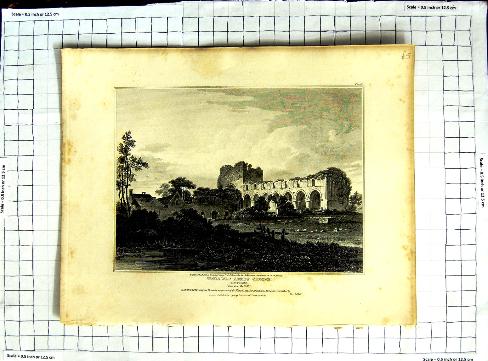Original Old Antique Print 1812 Buildwas Abbey Church Shropshire Sands Munn