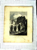 Original Old Antique Print 1812 Tower Buildwas Abbey Church Shropshire Munn Hay