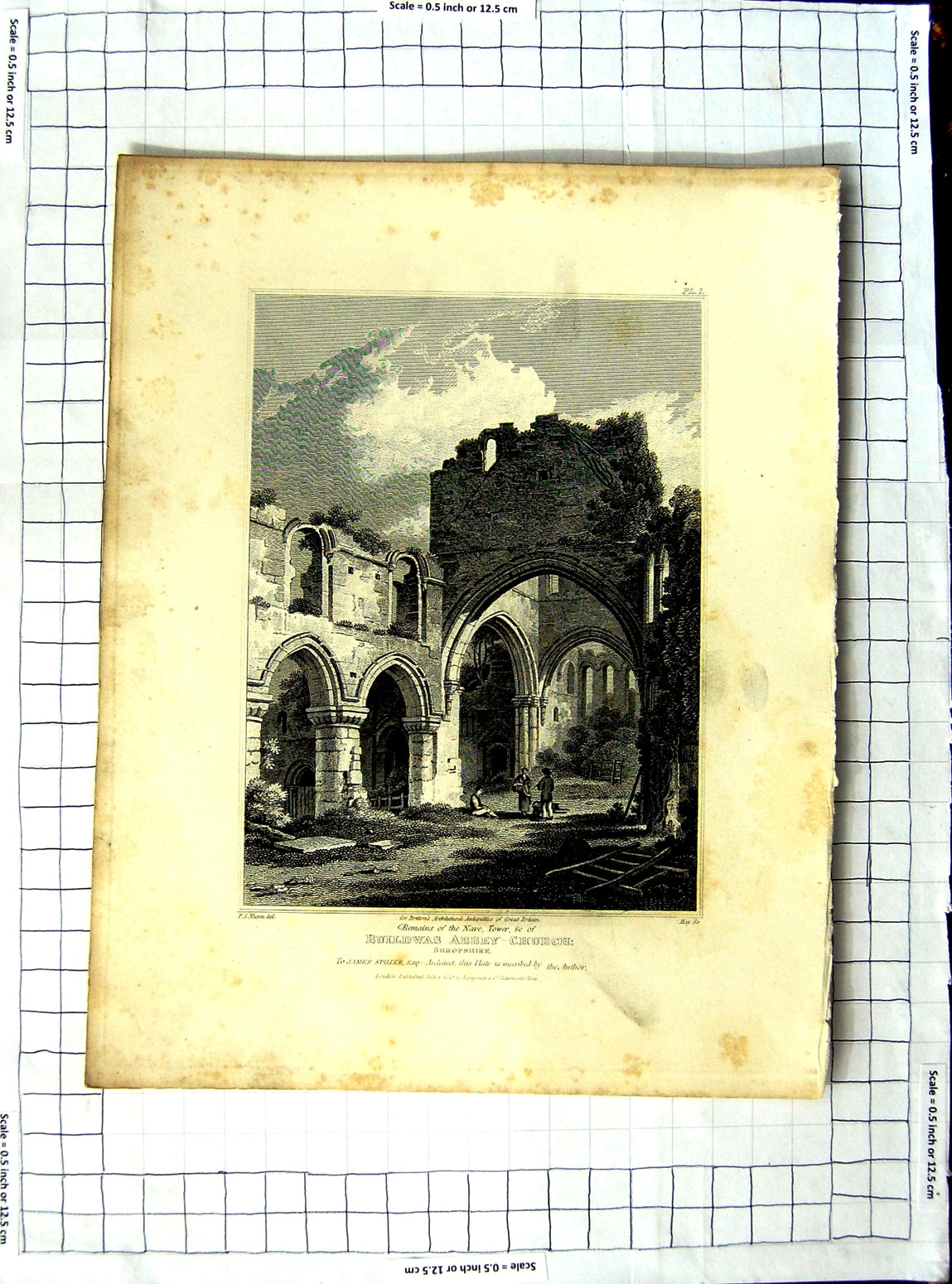 Original Old Antique Print 1812 Tower Buildwas Abbey Church Shropshire Munn Hay