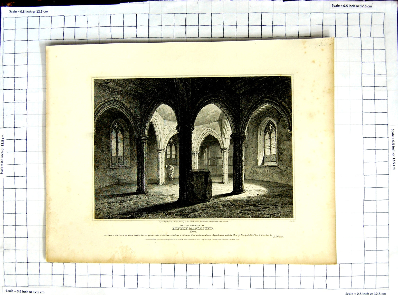 Original Old Antique Print 1807 Round Church Little Maplested Essex Rowle Smith