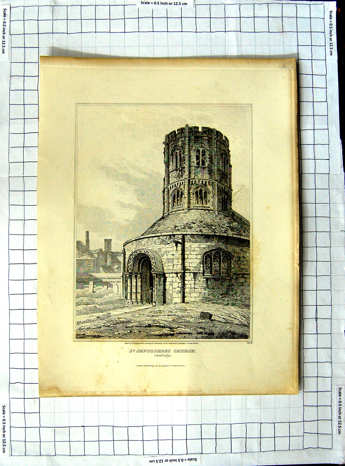 Old Print Ref.359 1811 St. Sepulchres Church Cambridge Woolnoth Mackenzie