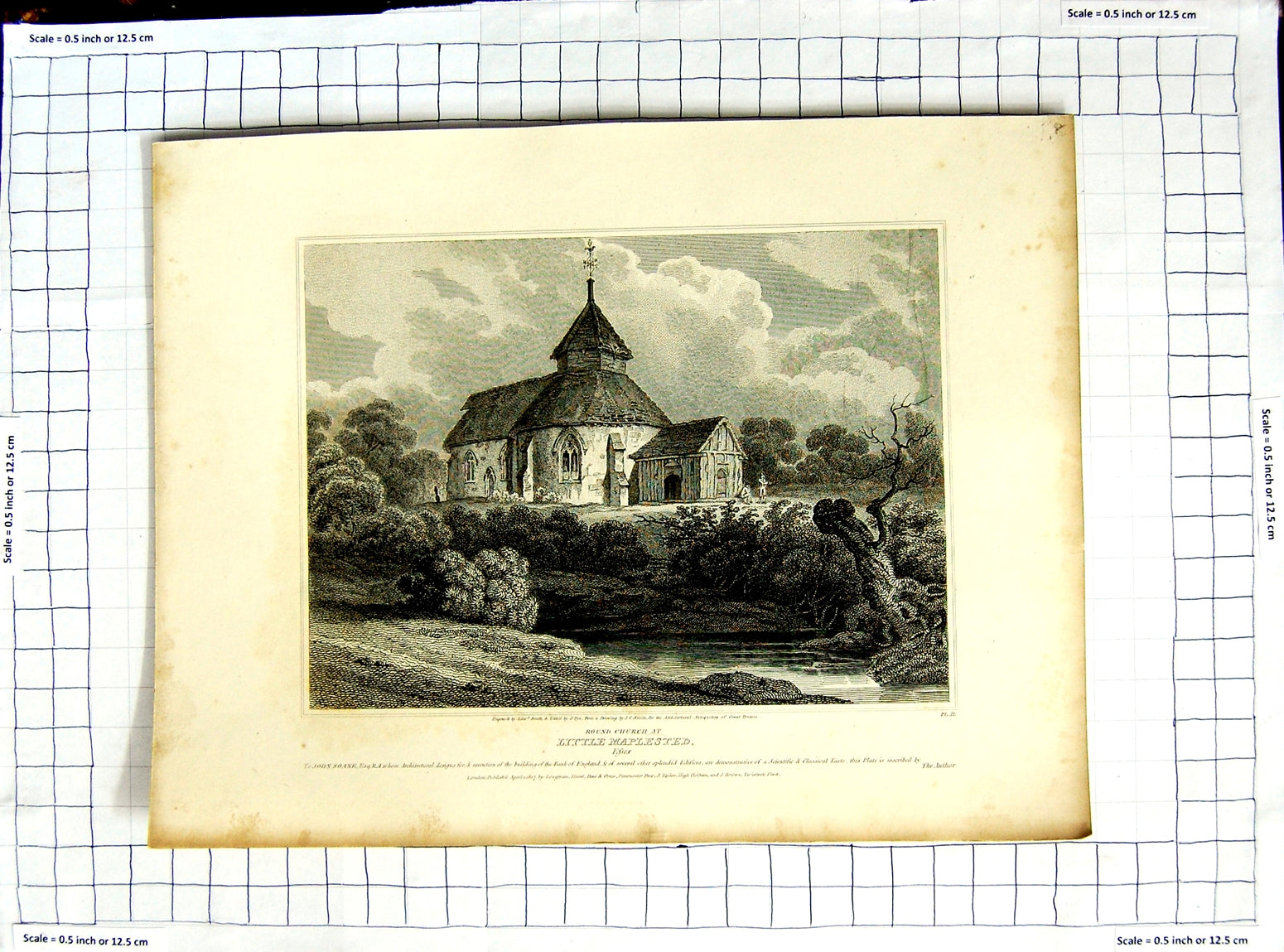 Original Old Antique Print 1807 Round Church Little Maplested Essex Smith Pye