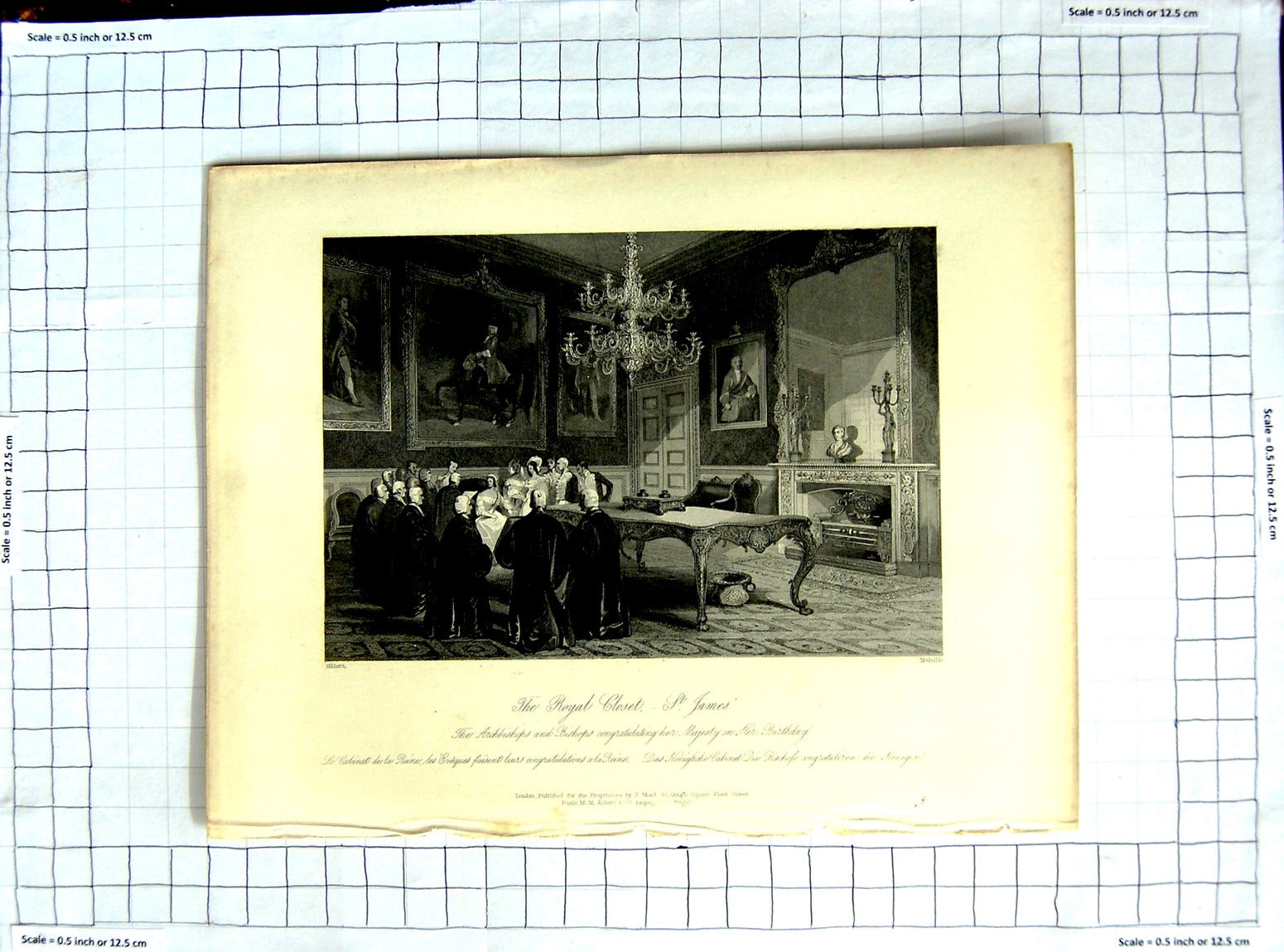 Old Antique Print Royal Court St. James Archbishop Queen Gilbert Melville
