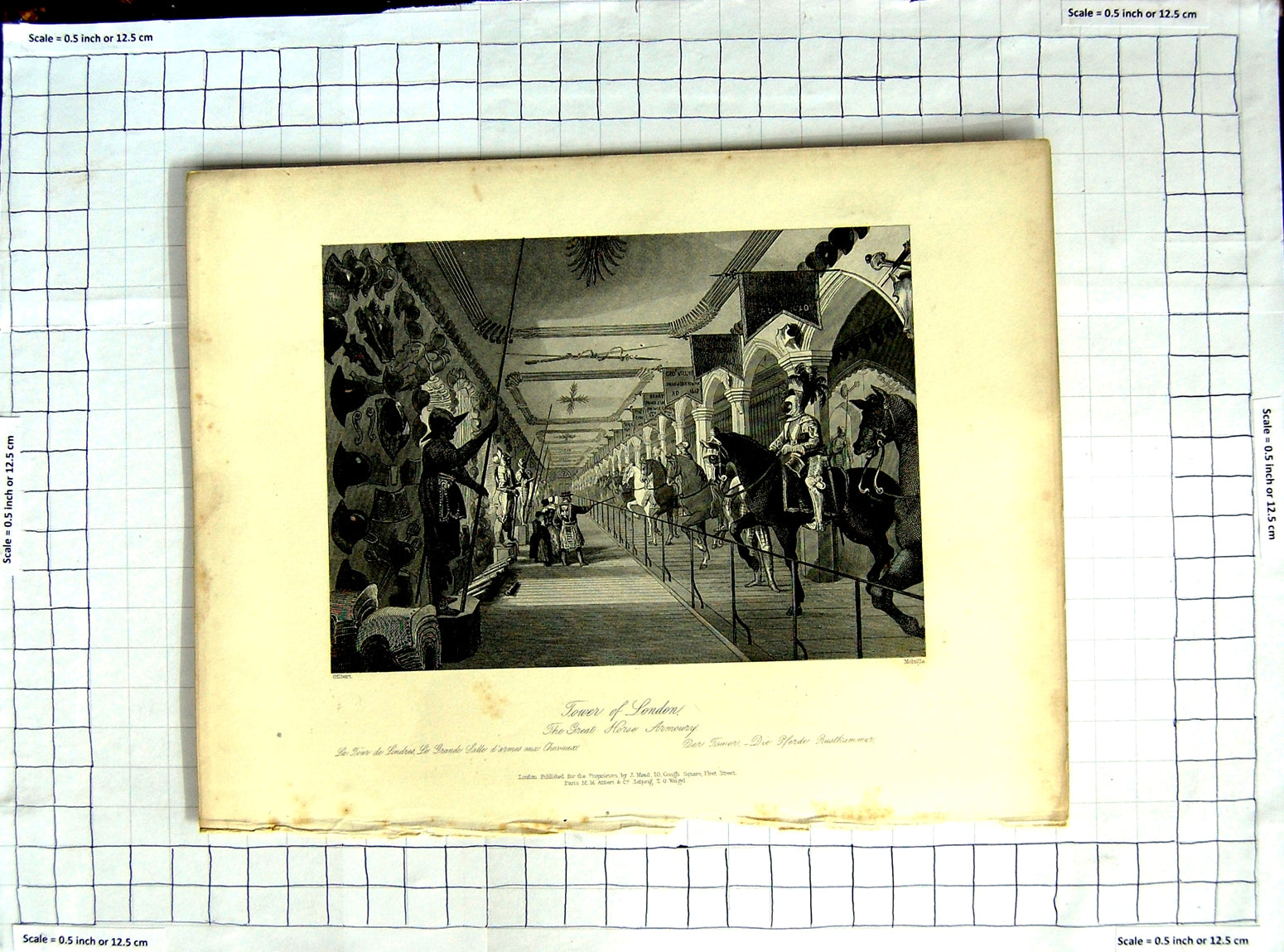 Original Old Antique Print Great Horse Armoury Tower London Gilbert Melville