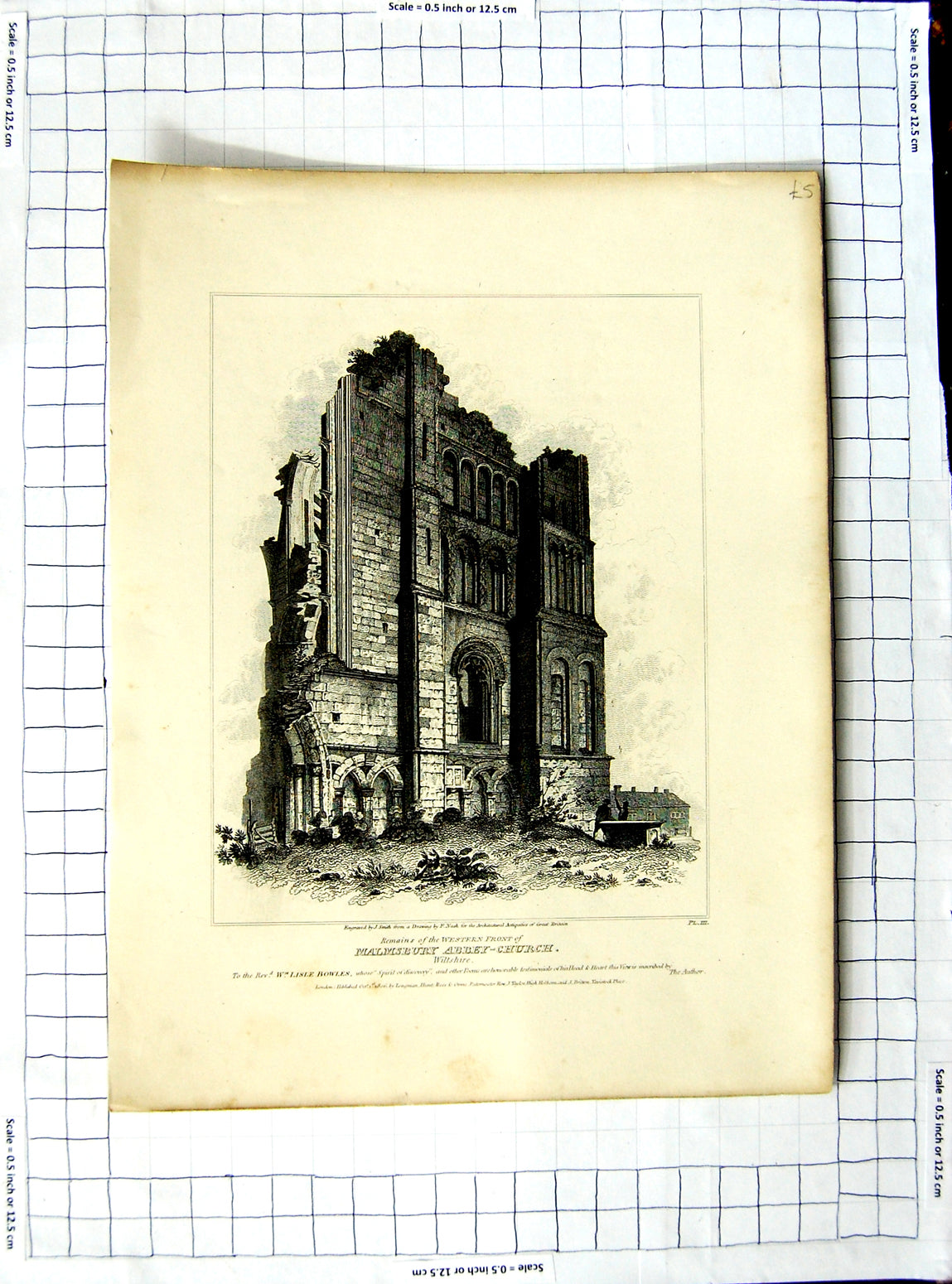 Original Old Antique Print 1806 Western Front Malmsbury Abbey Church Smith Nash