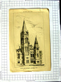 Original Old Antique Print 1872 Church Parsonage Columbus Ohio America Gambrill