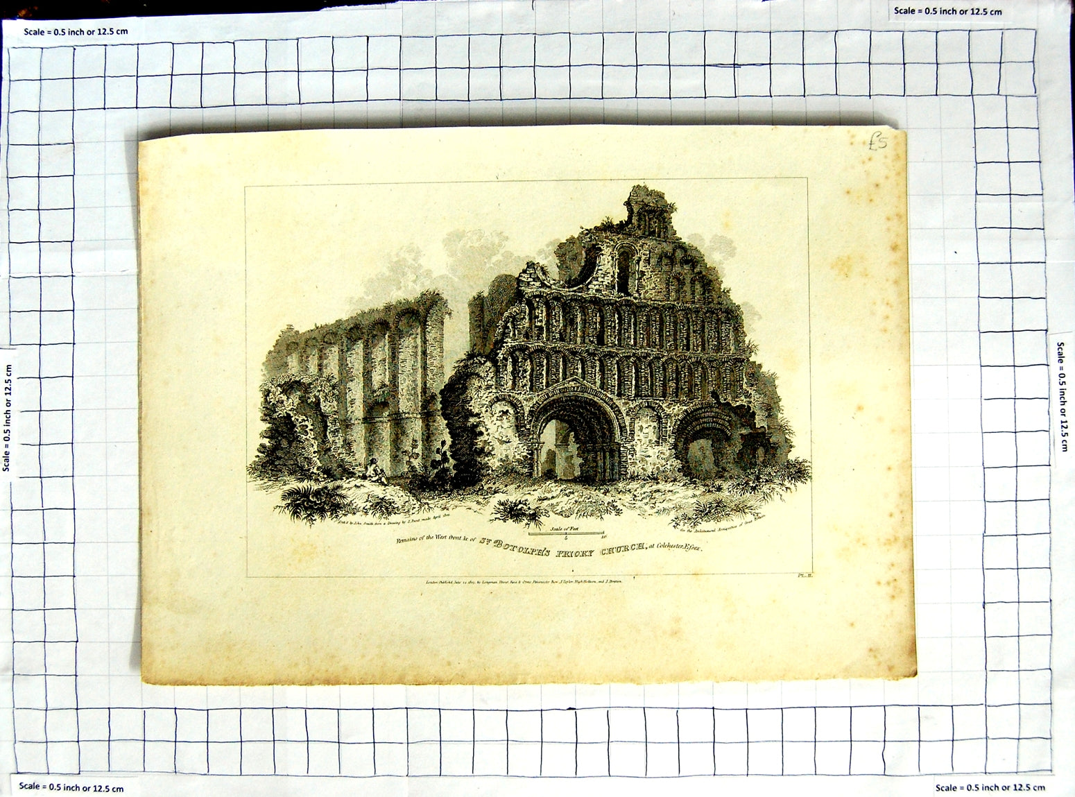 Old Antique Print 1805 Remains St. Botolph Priory Church Smith Engraving 19th