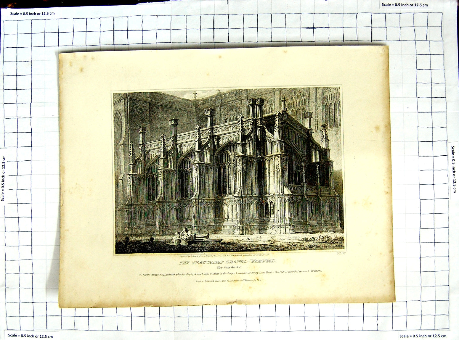 Original Old Antique Print 1812 Exterior Beauchamp Chapel Warwick Rawle Wild
