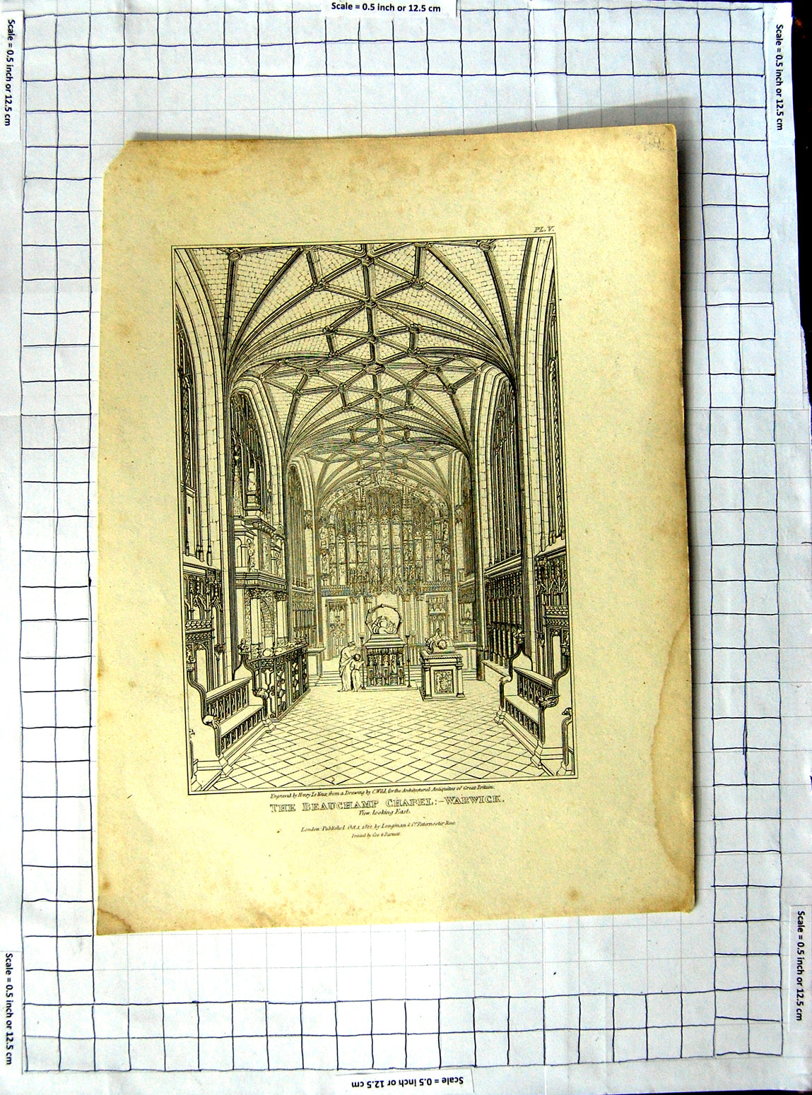 Old Antique Print 1812 Interior Beauchamp Chapel Warwick Henry Keux Wild 19th