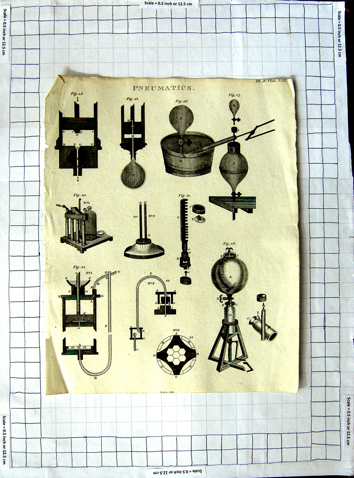 Original Old Antique Print Pneumatics Instruments Machines C1790-C1900 18th