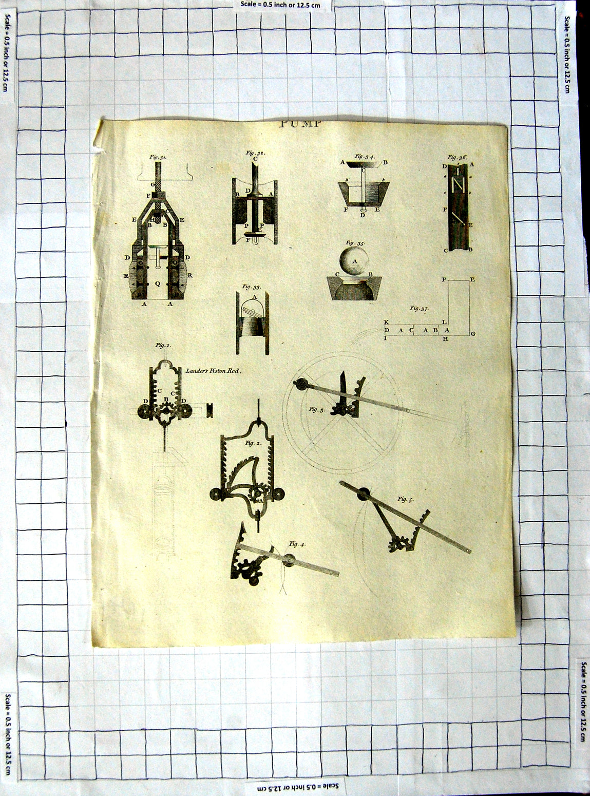 Original Old Antique Print Pump Instruments Diagrams Landers Piston Rod