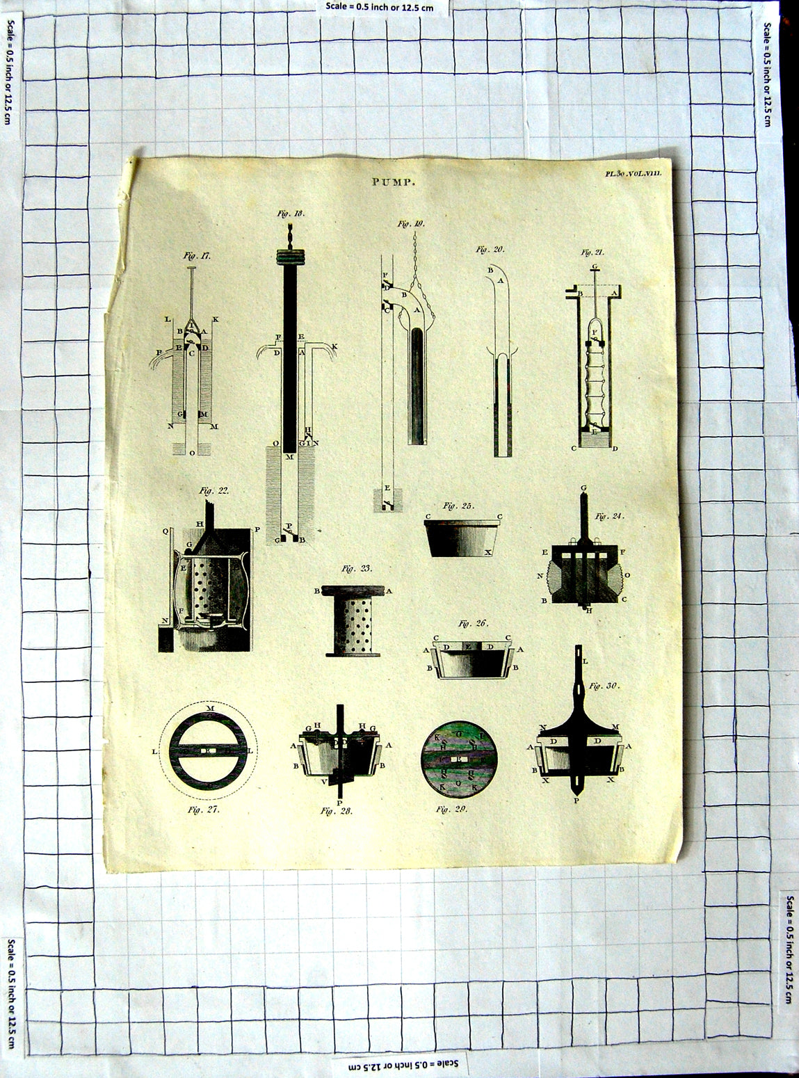 Original Old Antique Print Pump Instruments Drawings Diagrams C1790-C1900 18th