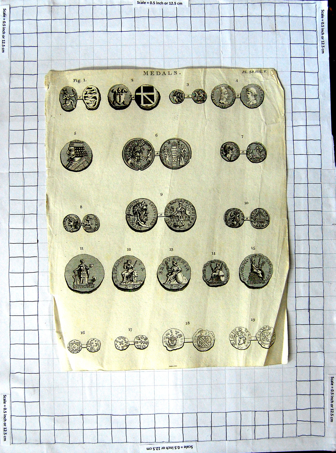 Original Old Antique Print British War Medals Britannia Coins C1790-C1900 18th