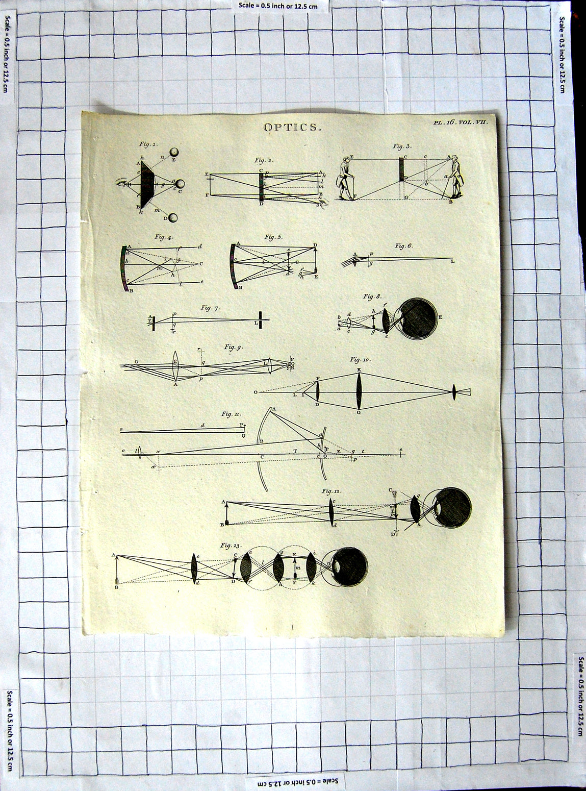 Original Old Antique Print Optics Diagrams Shapes Geometry