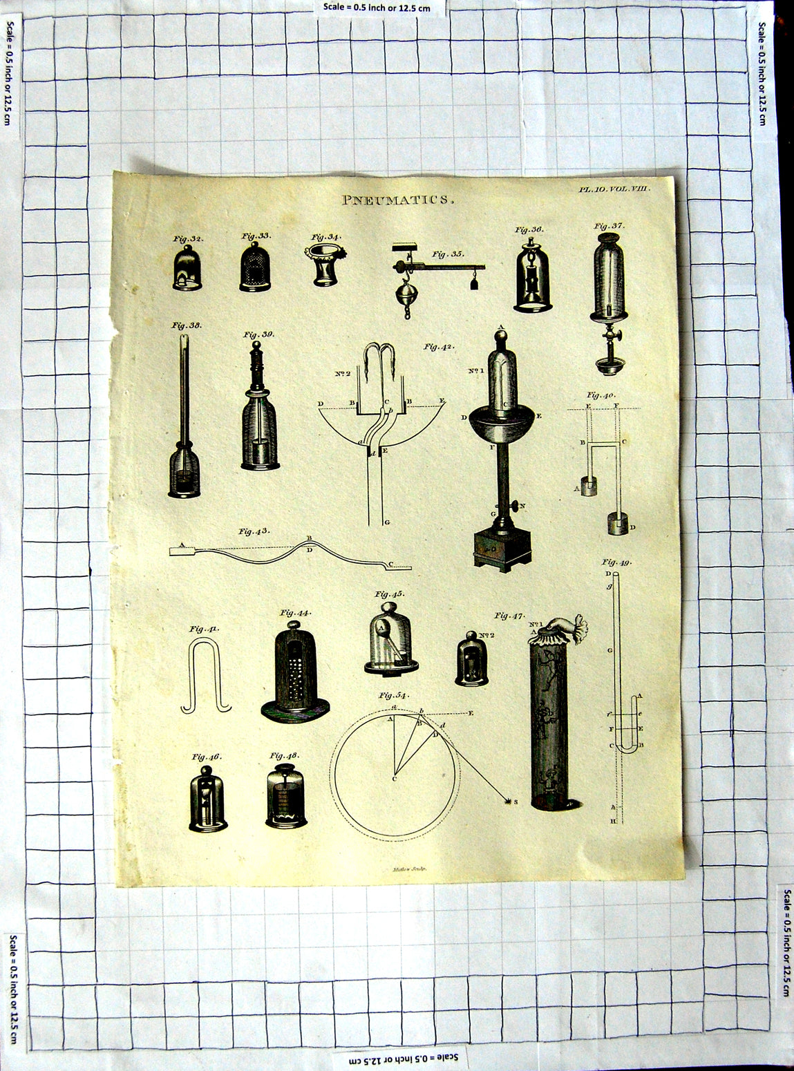 Original Old Antique Print Pneumatics Instruments Diagrams 18th Century