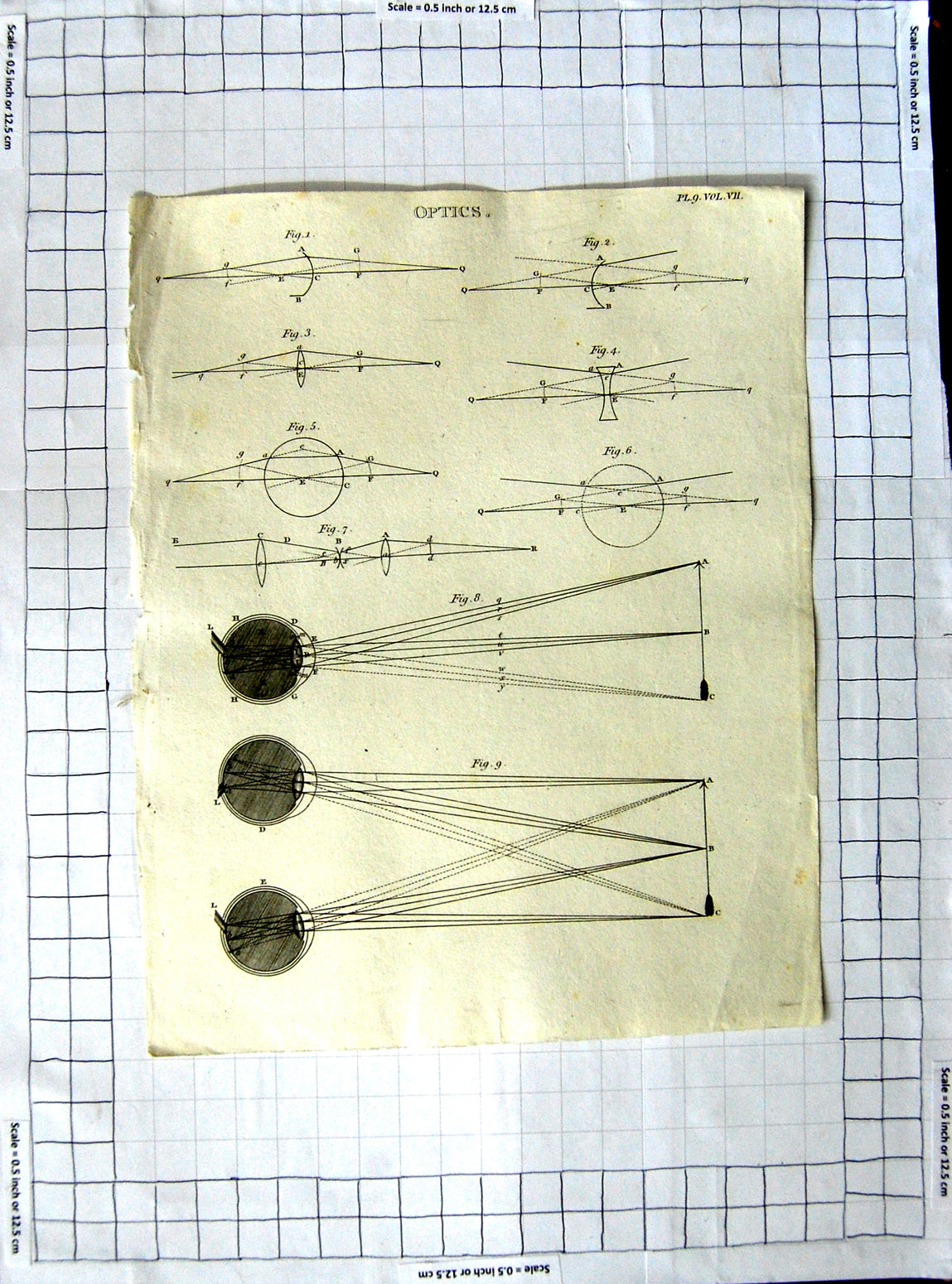 Original Old Antique Print Optics Diagrams Shapes Drawings 19th Century