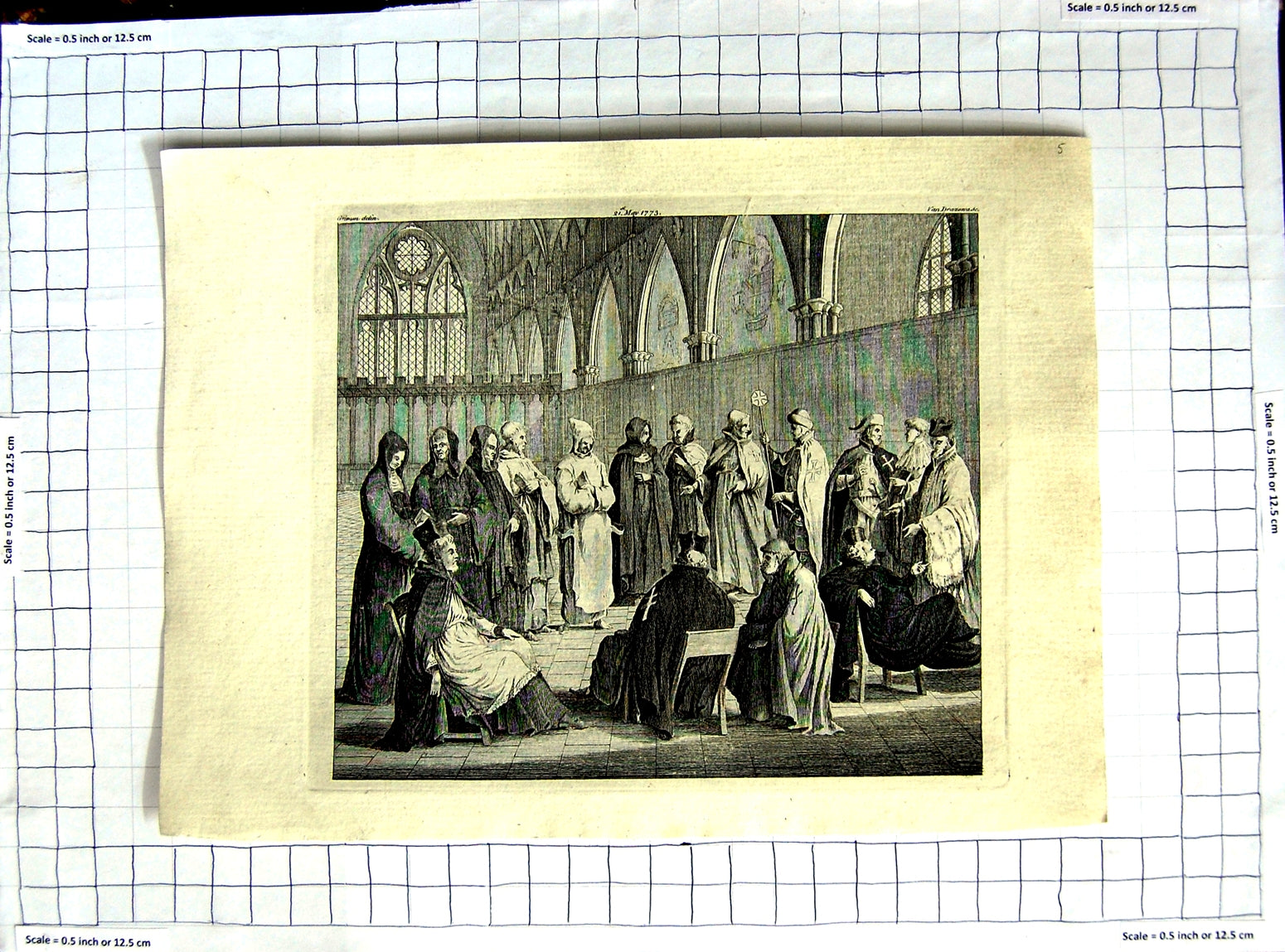 Original Old Antique Print Engraving C1790-C1900 Church People Scene 18th