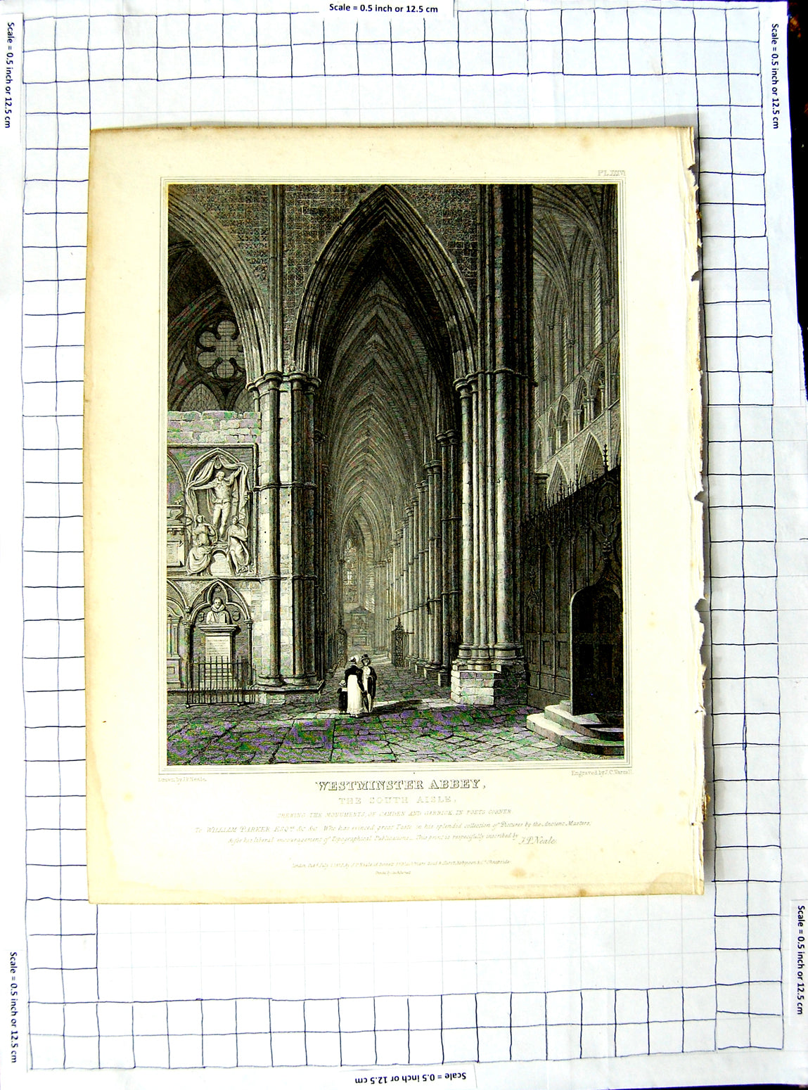 Original Old Antique Print 1820 Neale Varrall Westminster Abbey Camden Garrick