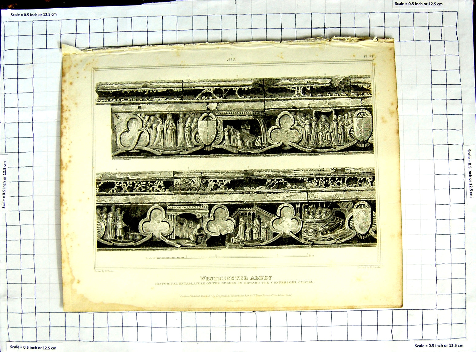 Original Old Antique Print 1817 Neale Sands Westminster Abbey Edward Confessor