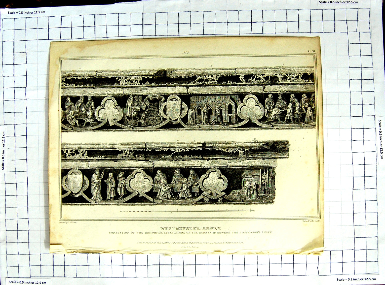 Antique Old Print Ref.360 1817 Neale Sands Westminster Abbey Edward Confessor