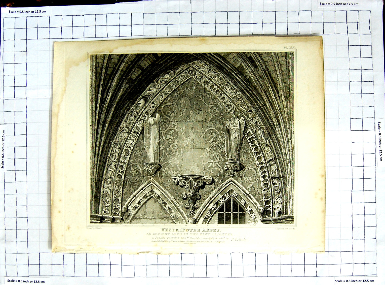 Old Antique Print 1820 Neale Sands Westminster Abbey Arch East Cloister 19th