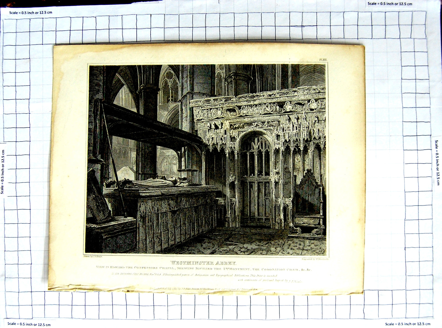 Original Old Antique Print 1817 Neale Woolnoth Westminster Abbey Edward Chapel