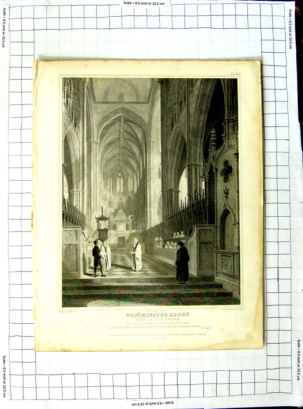 Old Antique Print 1821 Neale Keux Westminster Abbey Ceremony Dean Choir 19th