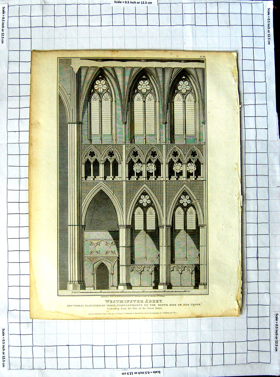 Old Antique Print 1817 Neale Roffe Westminster Abbey Architecture Choir 19th
