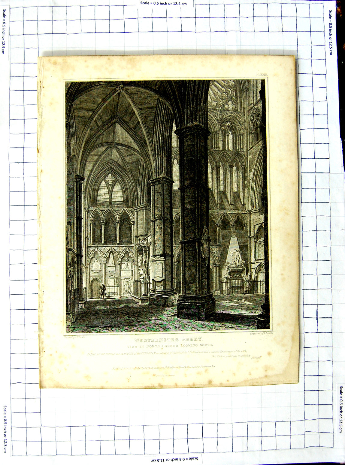 Old Antique Print 1817 Neale Sands Westminster Abbey Poets Corner Church 19th