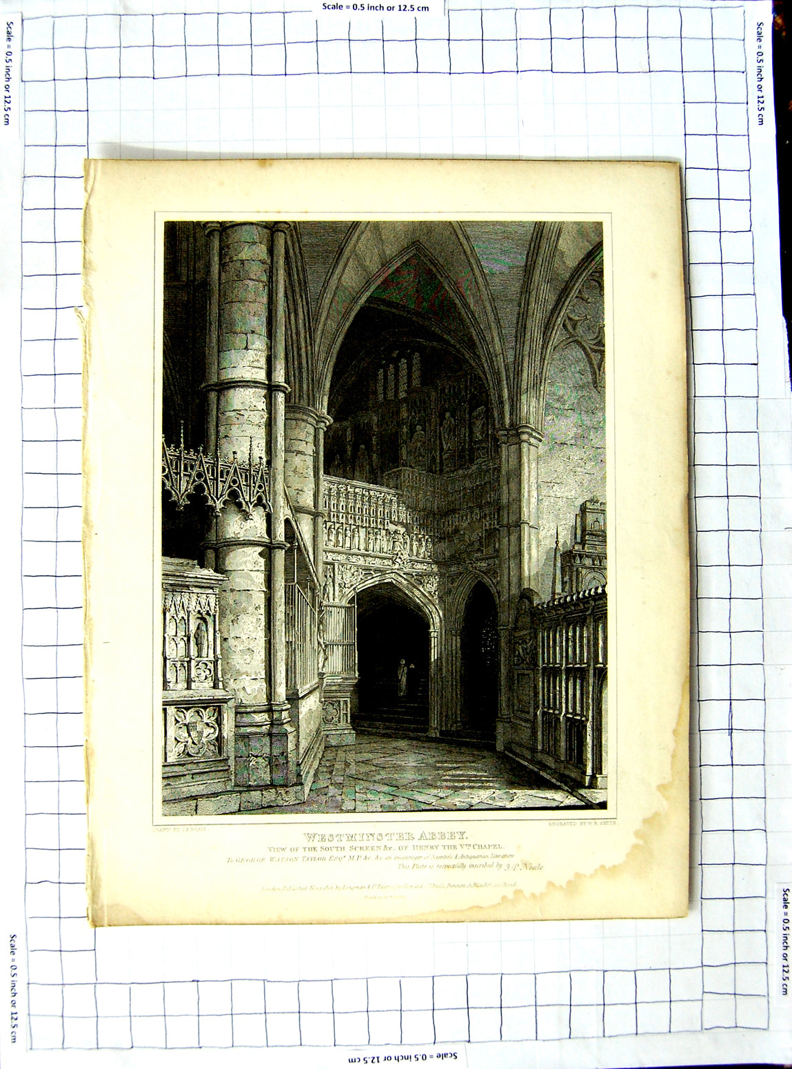 Old Antique Print 1816 Neale Smith Westminster Abbey Screeen Henry Chapel 19th