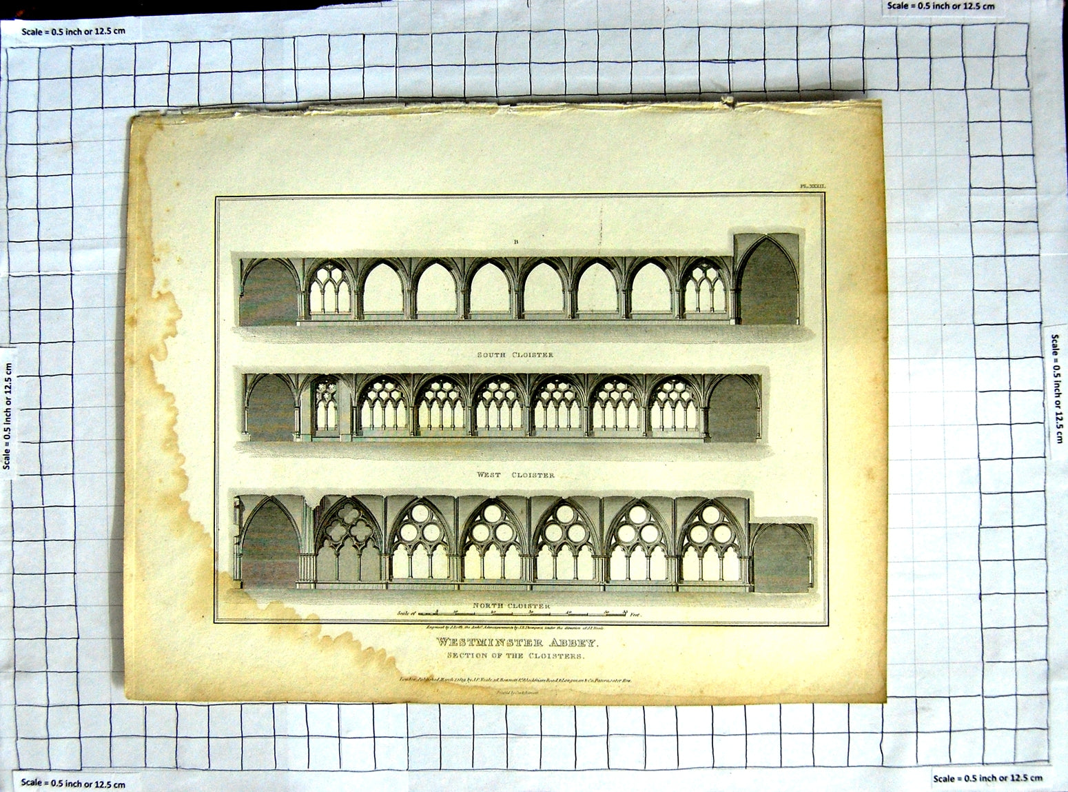 Old Antique Print Neale Cloisters Westminster Abbey Architecture Church