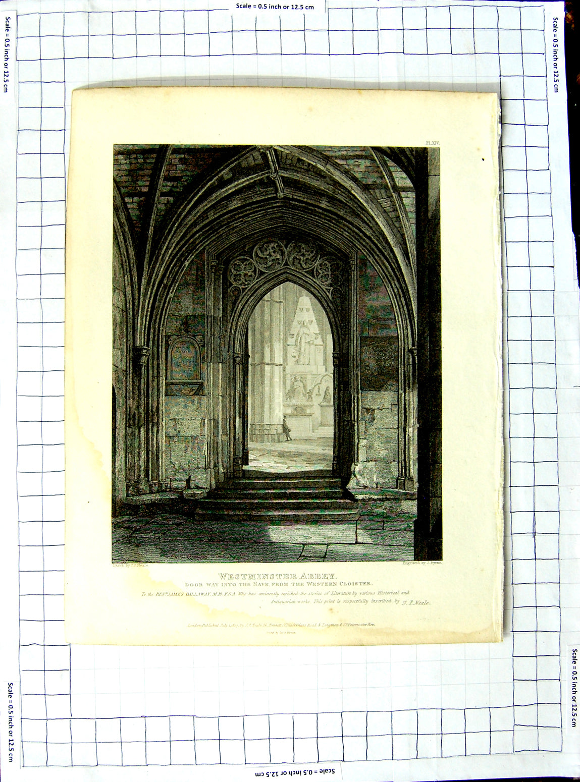 Original Old Antique Print Neale Byrne Westminster Abbey Nave Cloisters Church