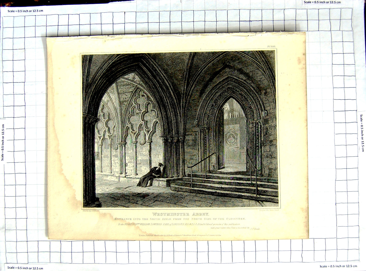 Original Old Antique Print Neale Scott Westminster Abbey Aisle Cloisters Church