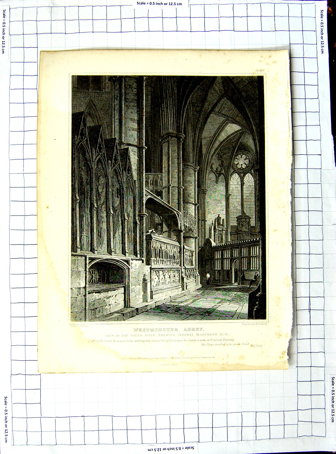 Original Old Antique Print Neale Woolnoth Westminster Abbey Seberts Monument