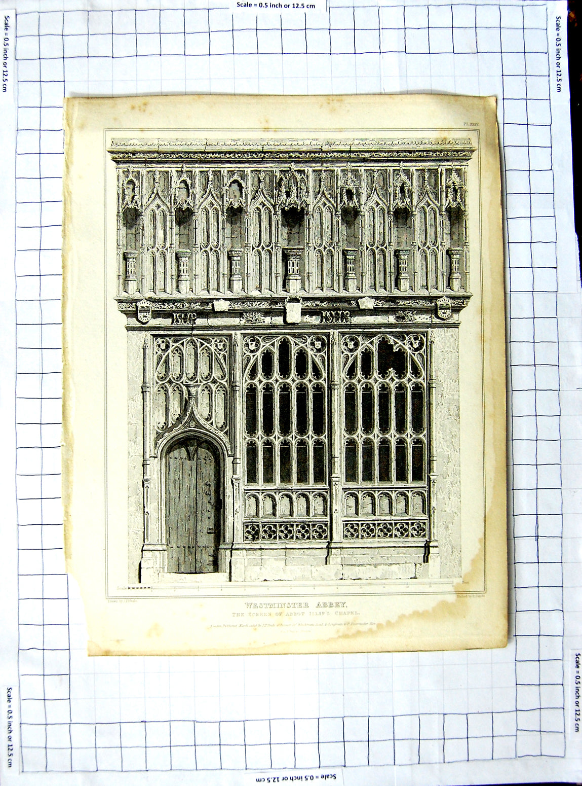 Old Antique Print Screen Abbot Islip Chapel Westminster Abbey Neale Sands