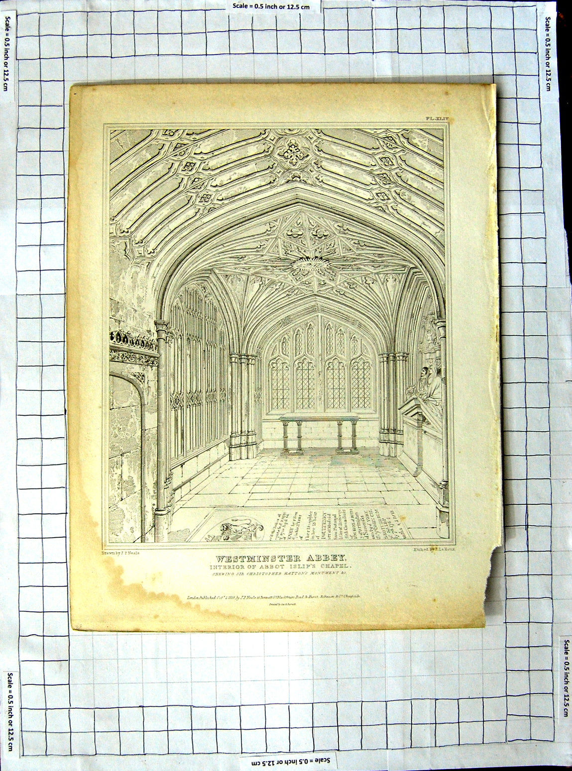 Original Old Antique Print Interior Abbot Islip Chapel Westminster Abbey Church