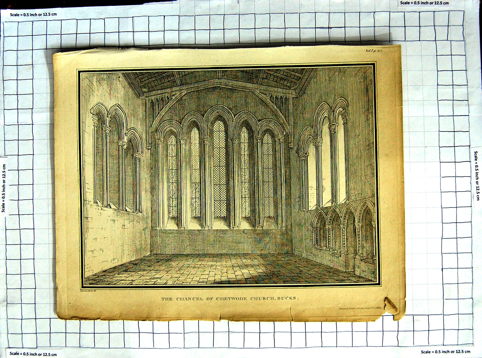 Original Old Antique Print Architecture Chancel Chetwode Church Buckinghamshire